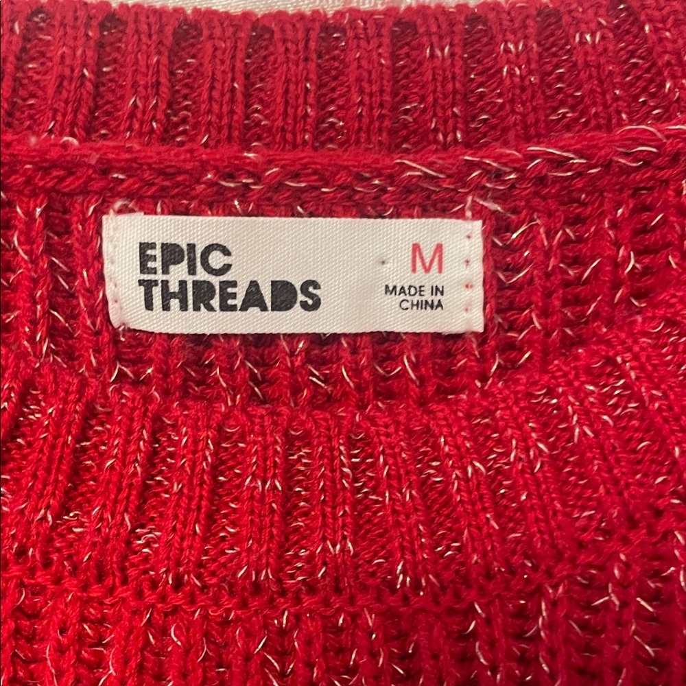 Chic Sparkling Red Knit Sweater - Picture 2 of 3